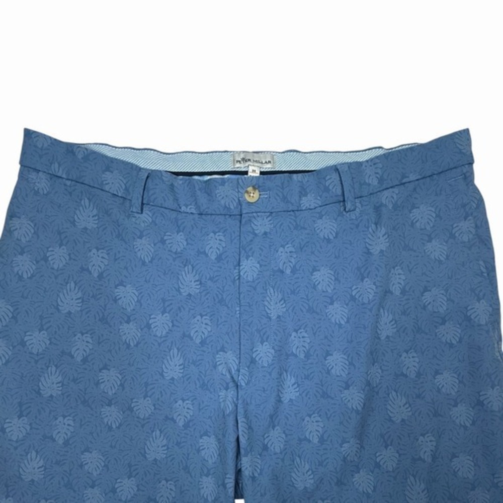 PETER MILLAR Men's Size 38 Blue Tropical Monstera Leaf Print Golf Shorts - Picture 4 of 9